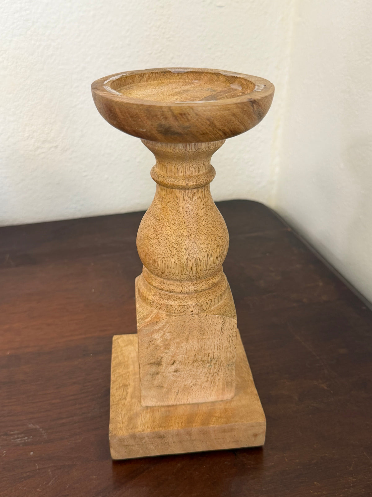 Turned Wood Pillar Candlestick