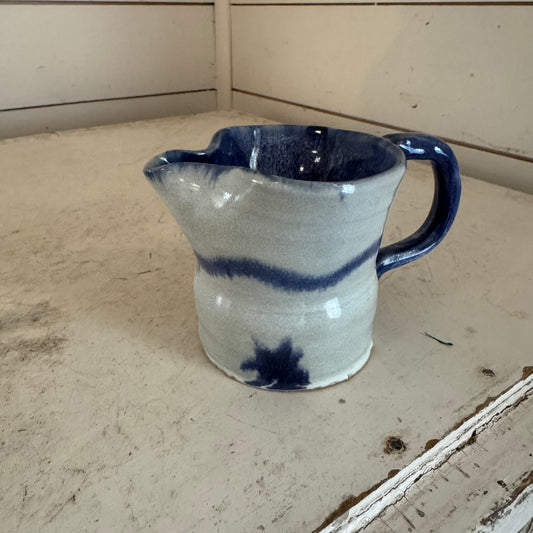 Handmade Blue & White Glazed Pottery Creamer ~ Handthrown Pottery Creamer Dish ~ Creamer or Gravy Bowl Dish