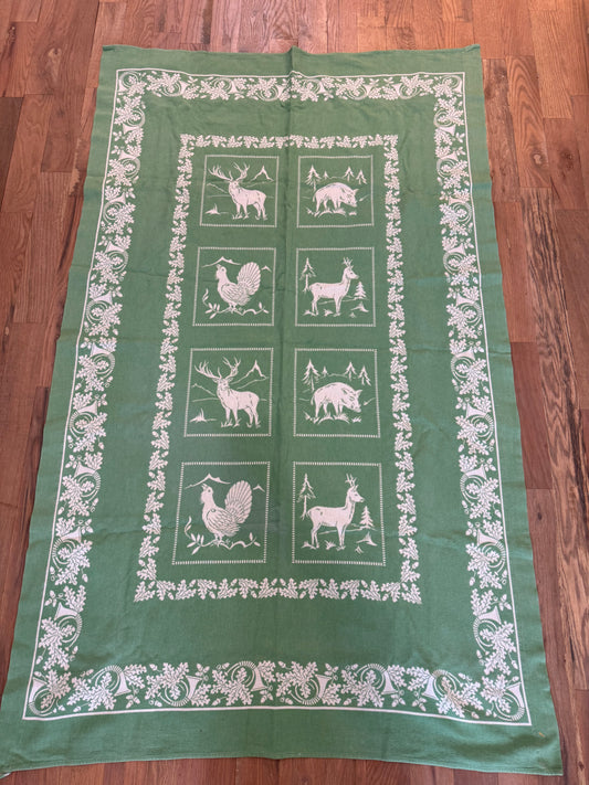 Vintage Green & White Tablecloth 72”x 42”