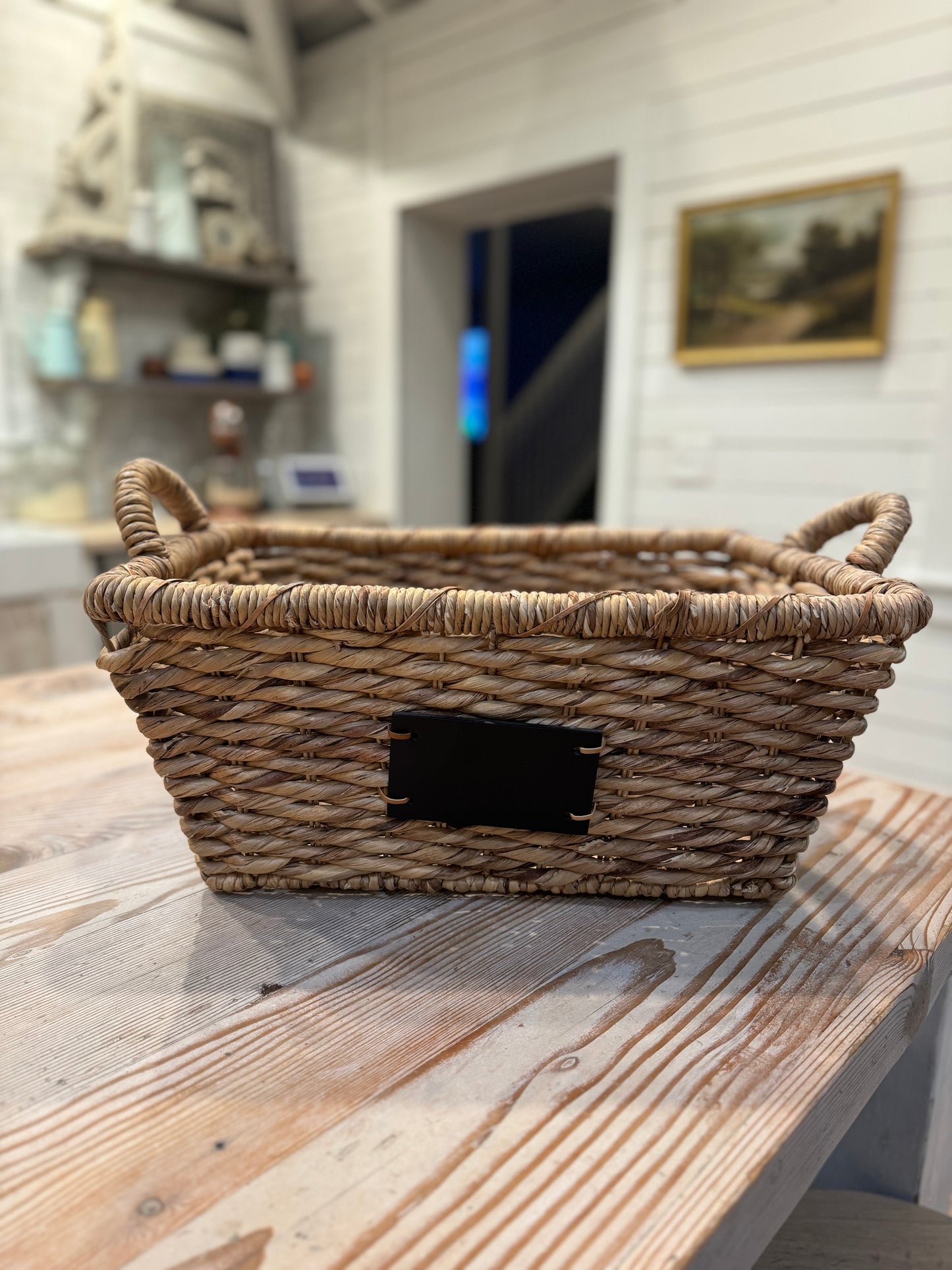 Large Wire-framed Woven Basket with Handles