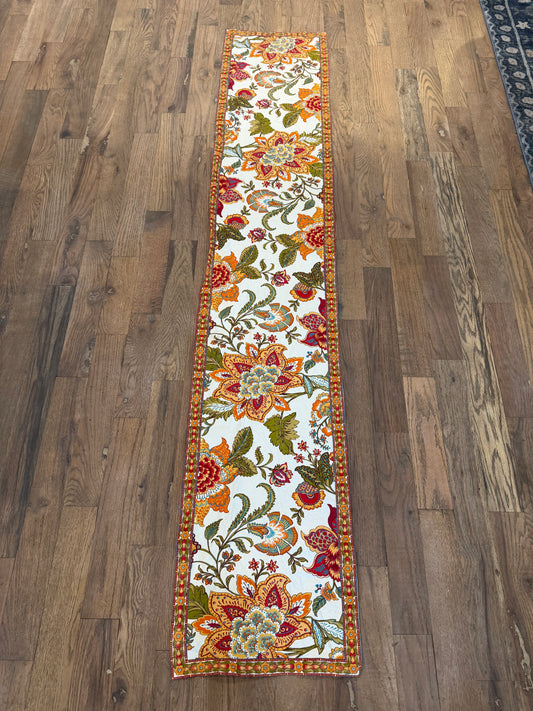 Vibrant table runner with red and orange flowers 6 feet long
