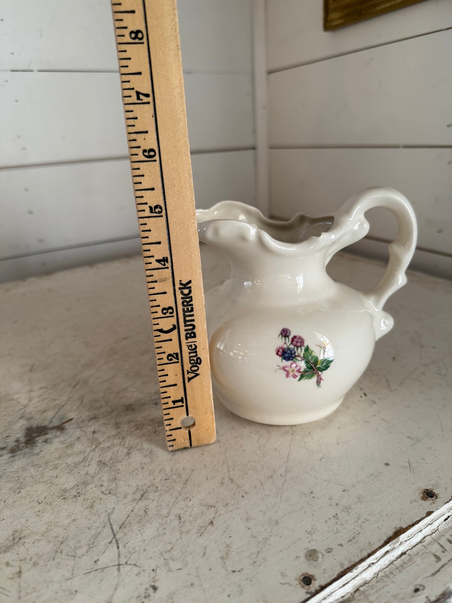 Ceramic Pitcher / Creamer with berries on it - small chip under glaze