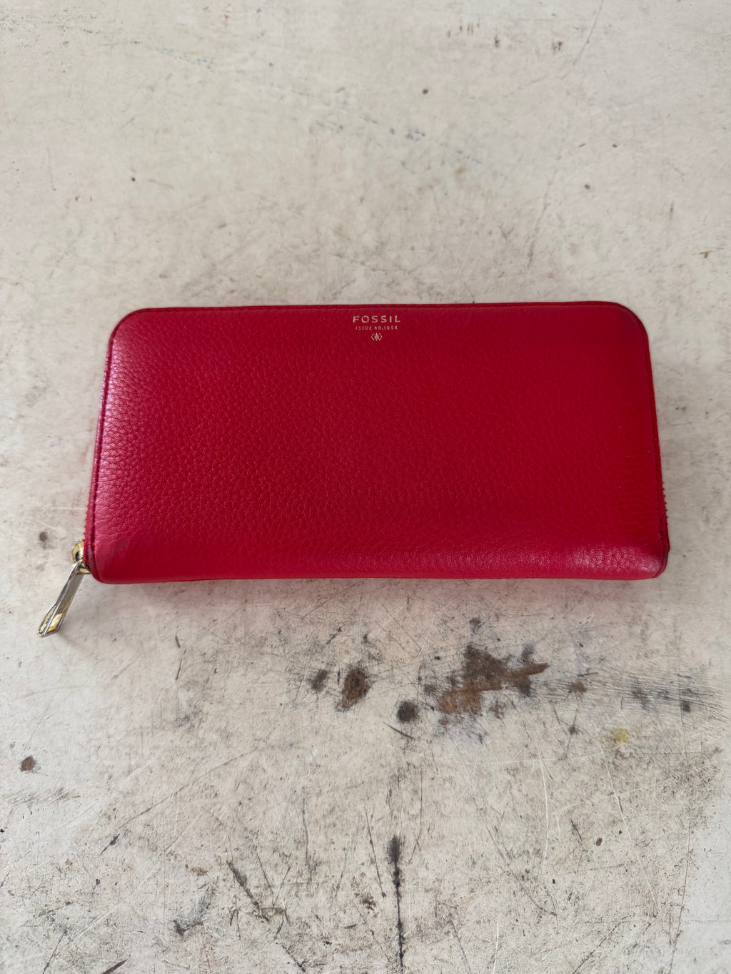 Fossil Red Leather Zip Wallet