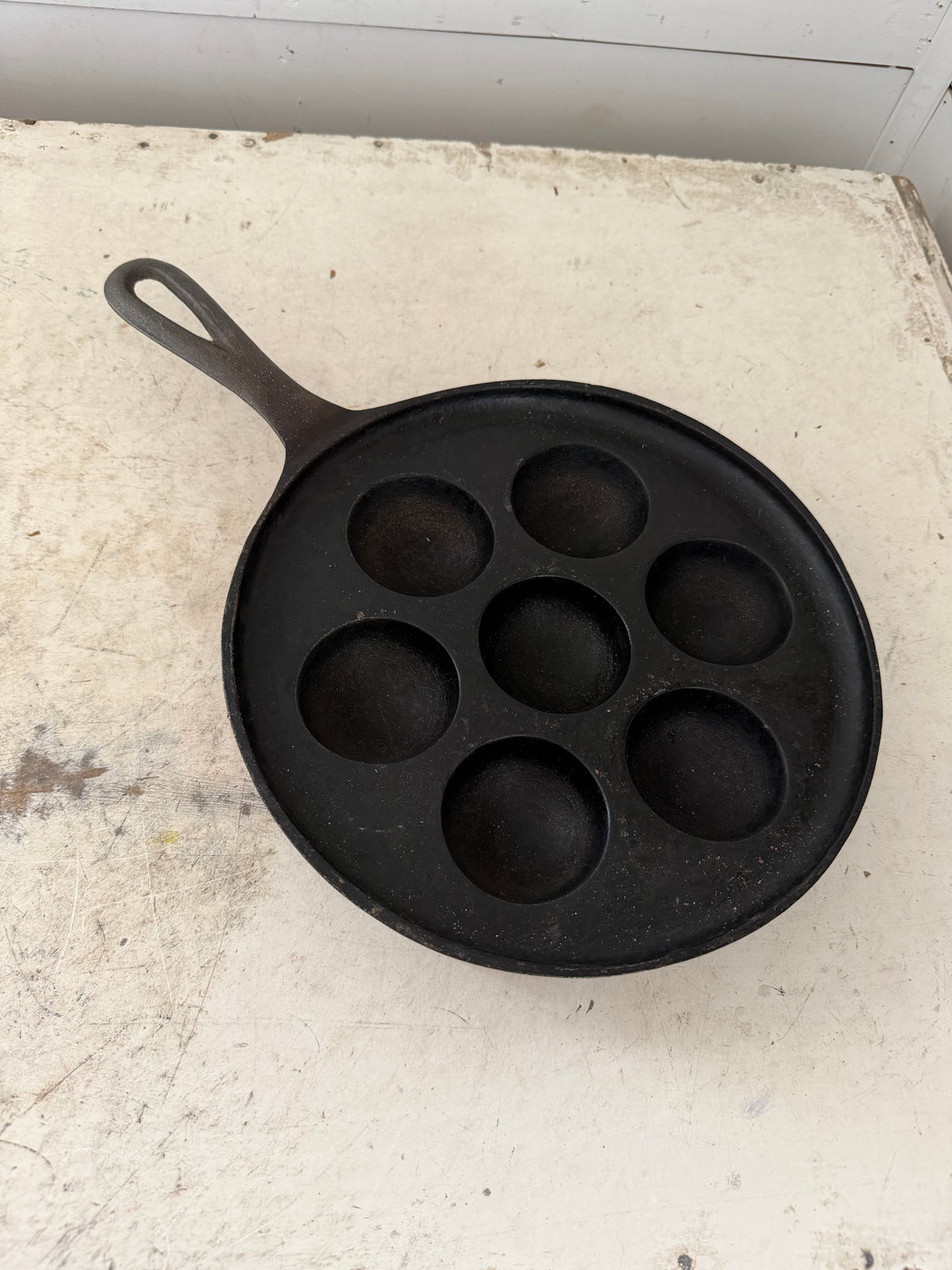 Vintage Cast Iron Aebleskiver Danish Cake Pan Egg Poacher Made in USA