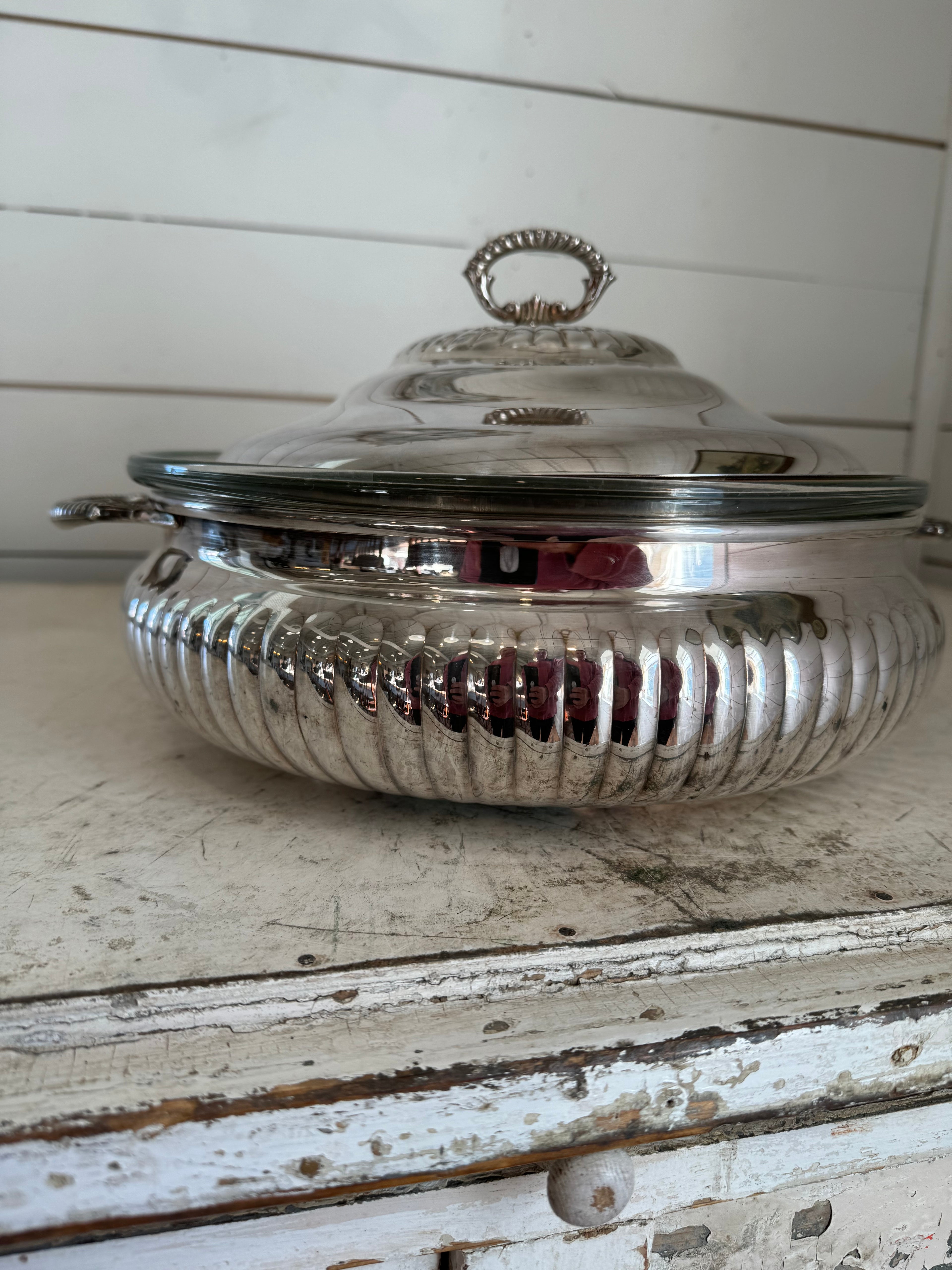 Vintage Silver Sheffield Server with Glass insert