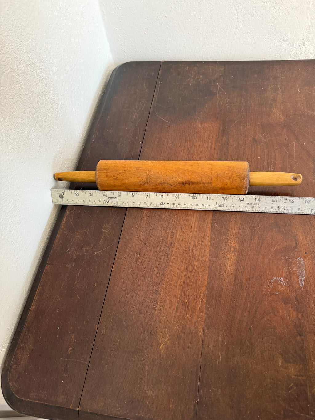 Vintage wood rolling pin with mid-century style handles- will get handles painted