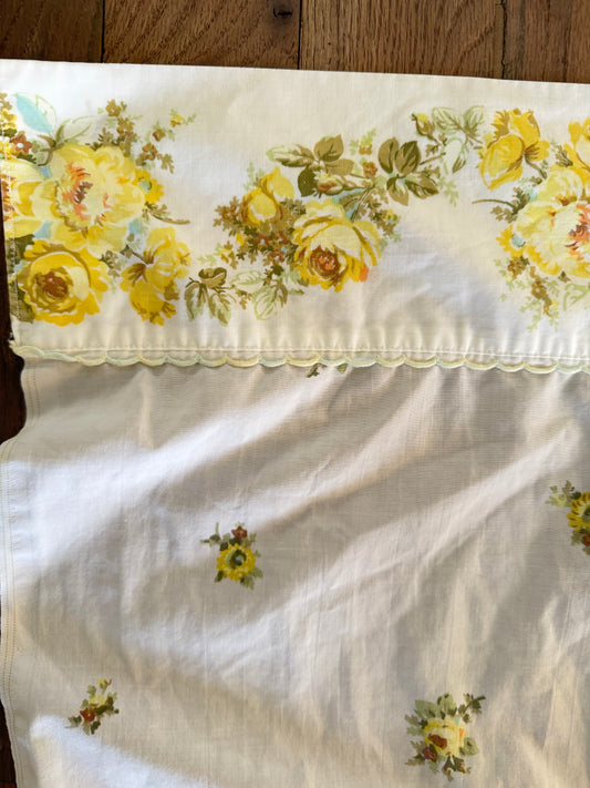 Yellow Rose queen size, flat sheet embroidered
