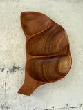 Vtg MCM Monkey Pod Wood Leaf Serving Tray Divided Dish Bowl