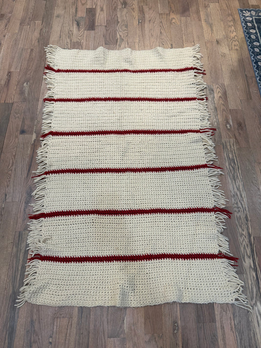 Maroon and Cream Afghan with fringe