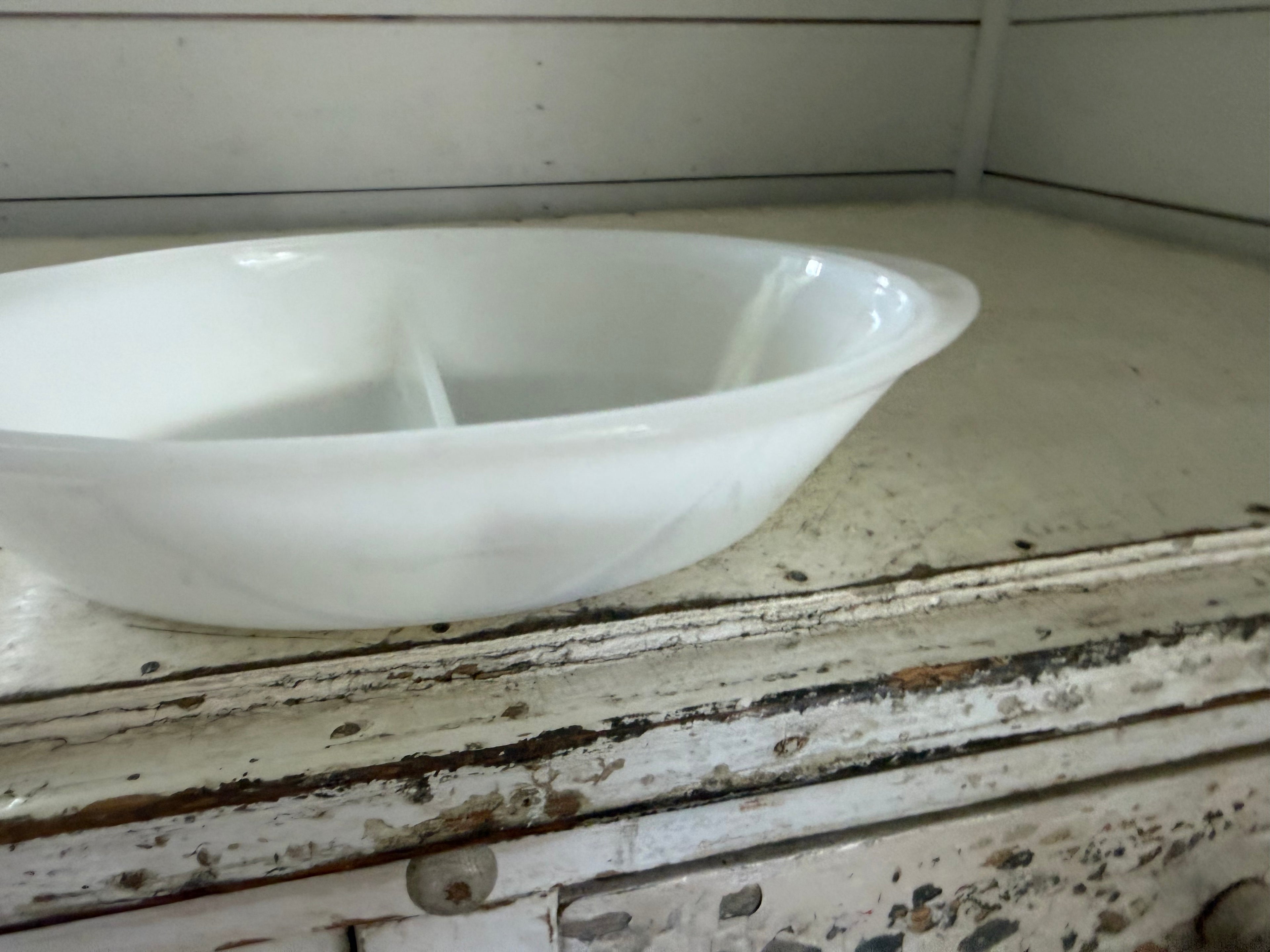White milk class divided serving dish