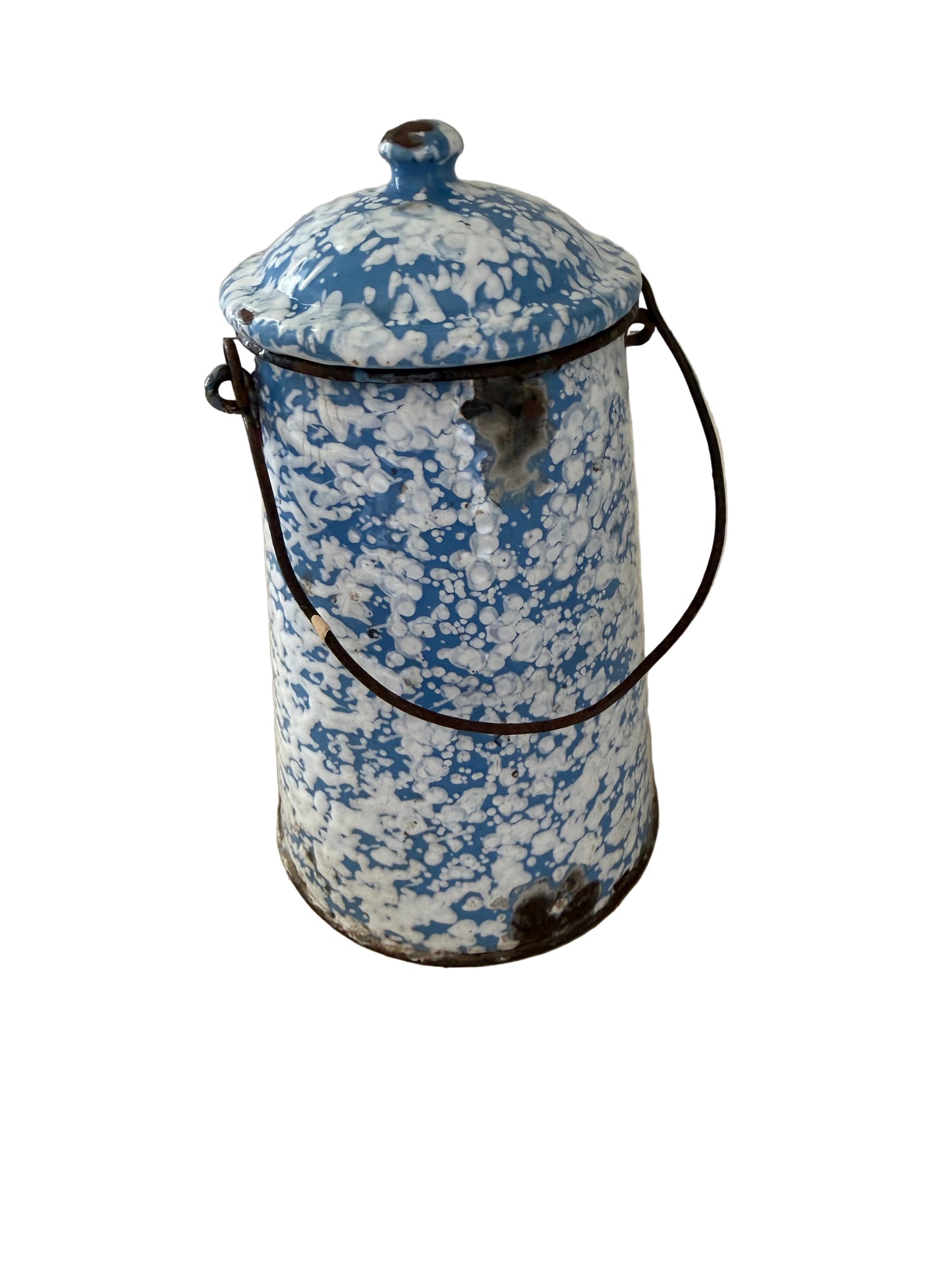 Vintage French Enamel Milk Pail - Antique Enamel Milk Canister - French Graniteware