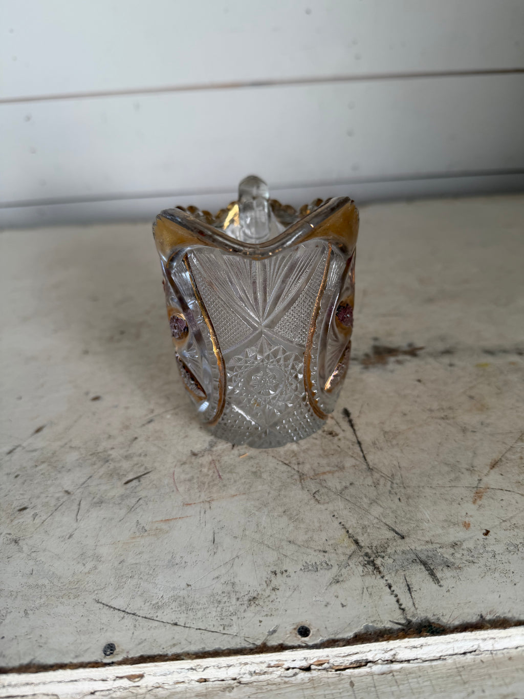 Early American Pressed Glass Creamer With Gold Gilding