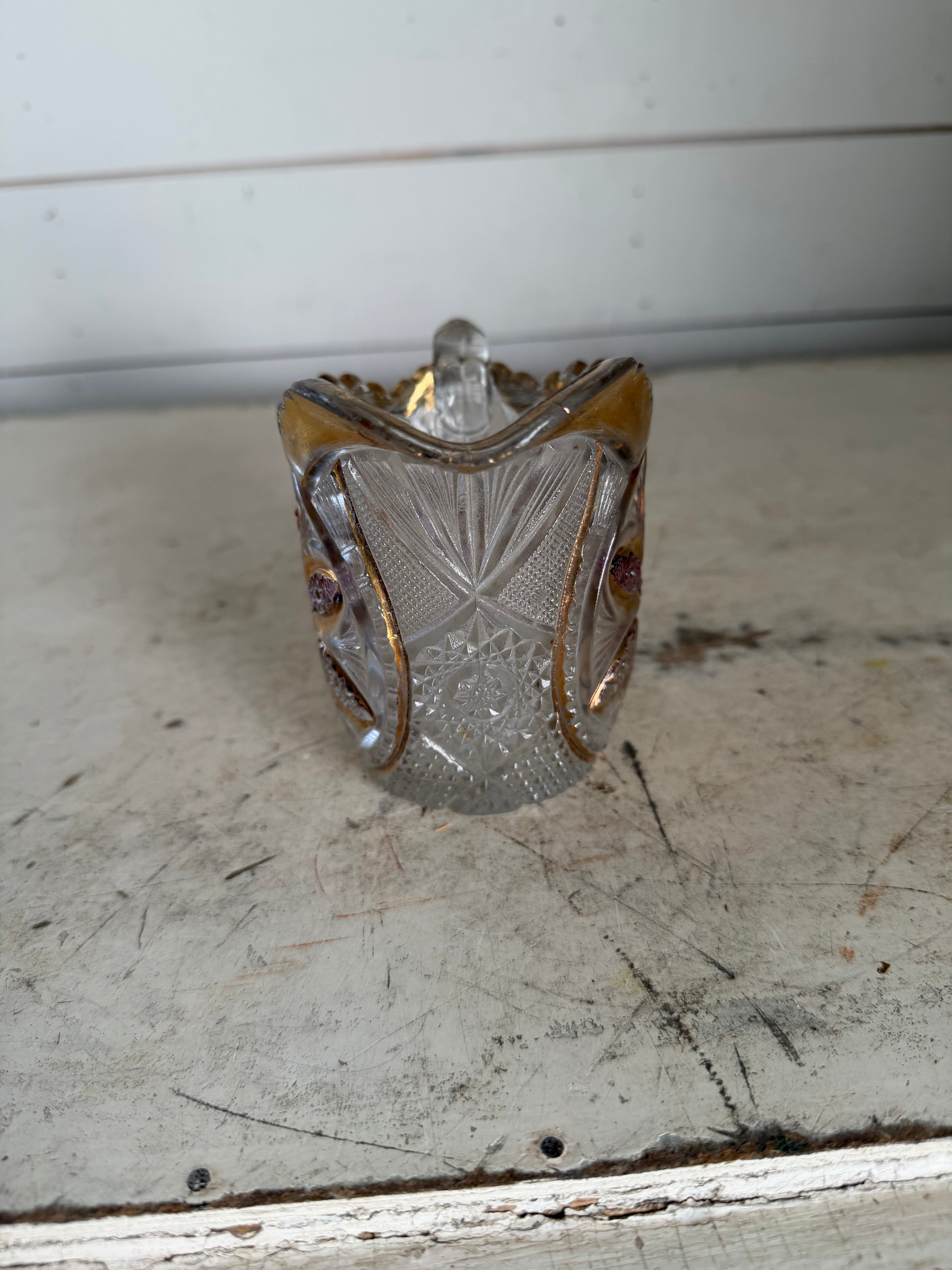 Early American Pressed Glass Creamer With Gold Gilding