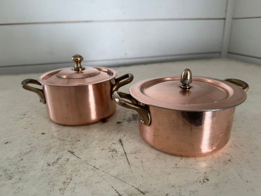 Set of French Copper Small Casserole Dish with Lid - L Lecellier - Useable