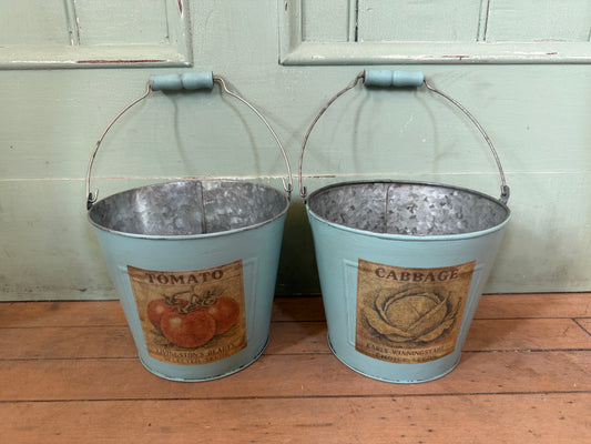 Hand painted Galvanized tin bucket 6” sold individually