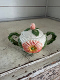 Vintage Fitz & Floyd Ceramic Sugar Bowl with Lid, Pink Floral Design