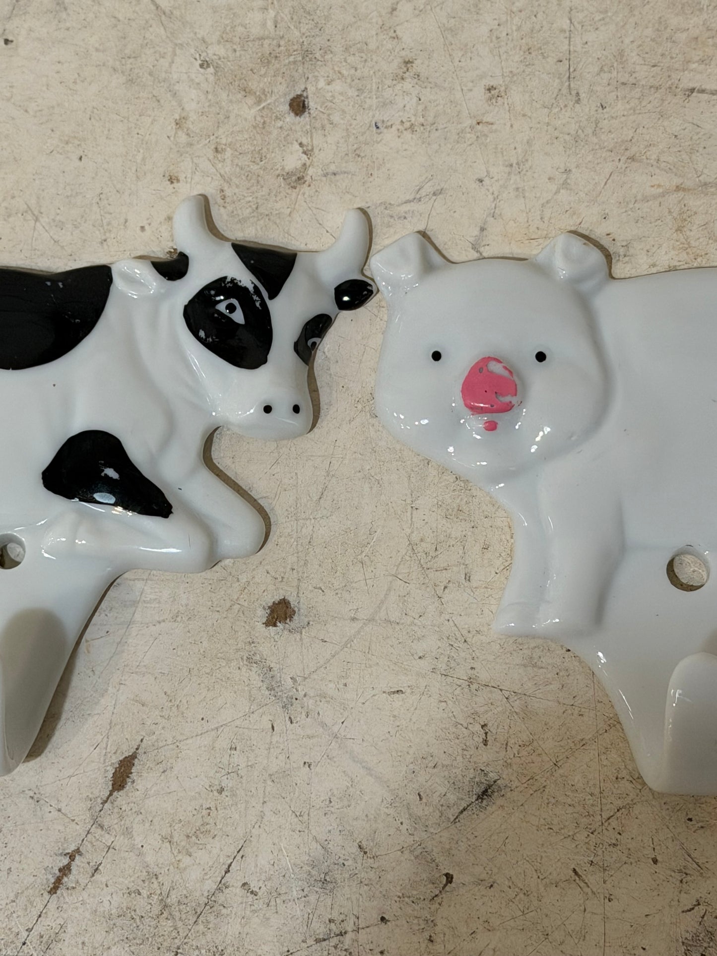 Vintage set Ceramic Farm Animal Wall Hooks -Pig, Cow, Chicken Japan