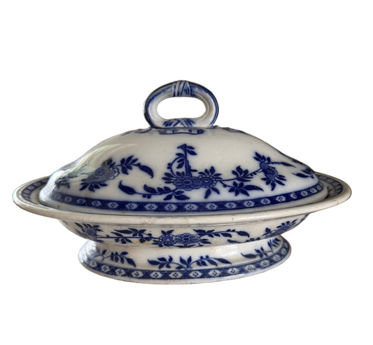 Flow Blue Serving Dish blue and white antique vegetable bowl footed serving dish ironstone china transferware classic English