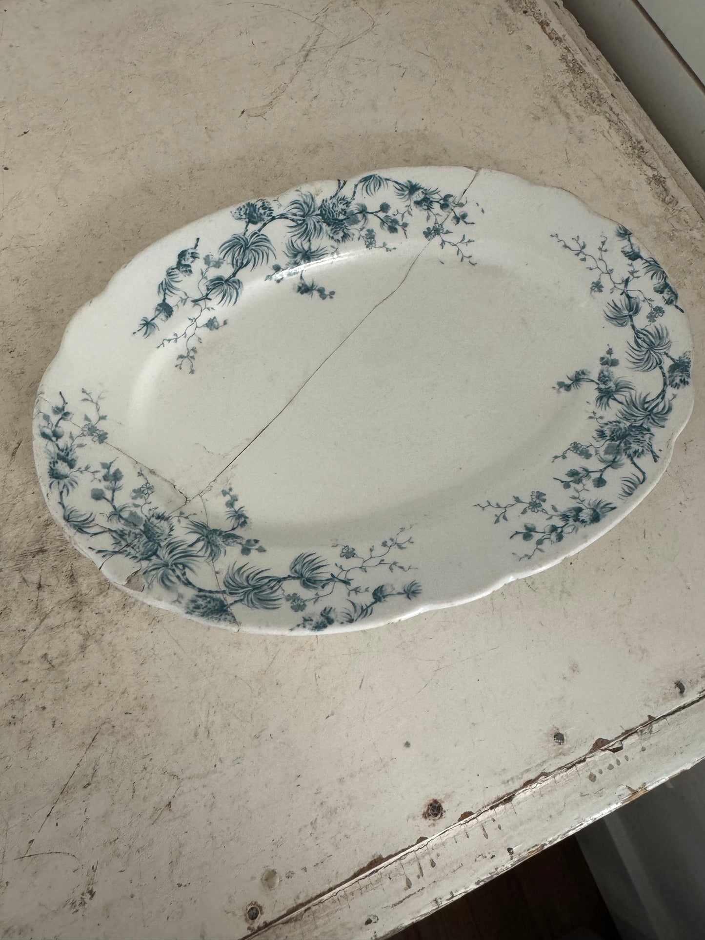 Antique Ironstone stoke on Trent Platter cracks have been repaired