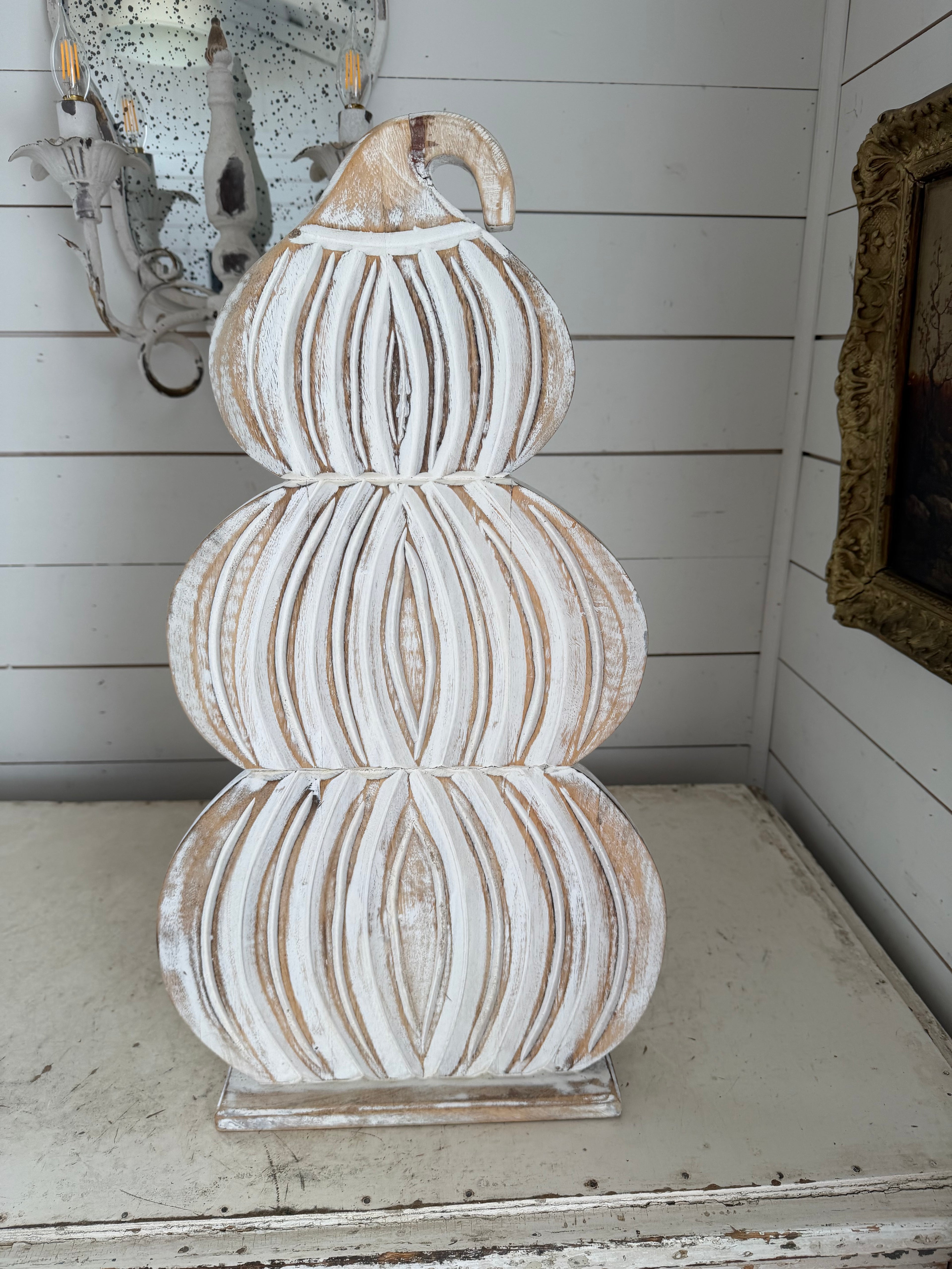 Large wood decorative pumpkin trio Stack