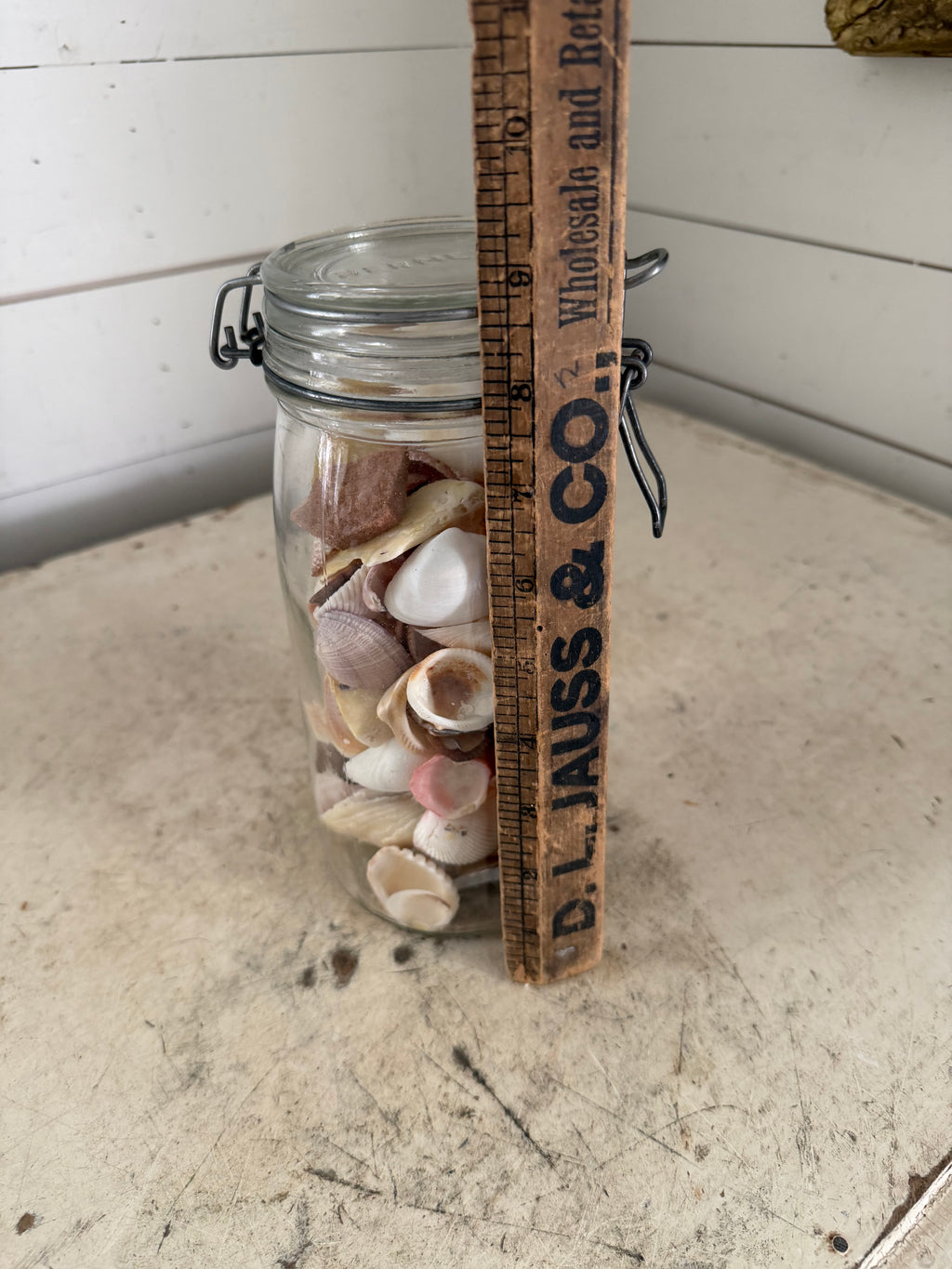 Vintage hermetic jar with seashells