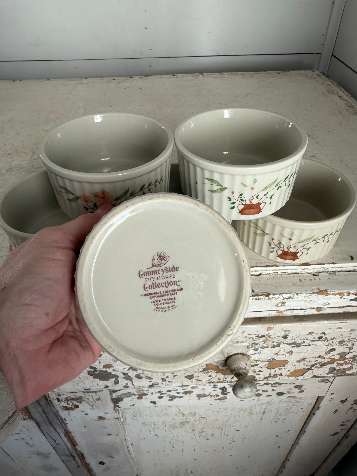 Vintage set 6 Ramekins Countryside Stoneware Collection