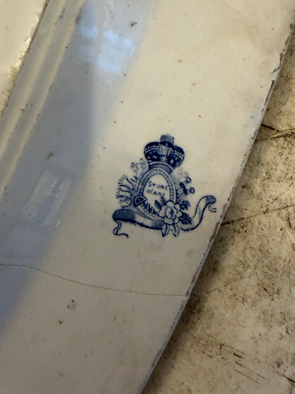 19th century English stone ware Blue Willow Platter 14” - has crack