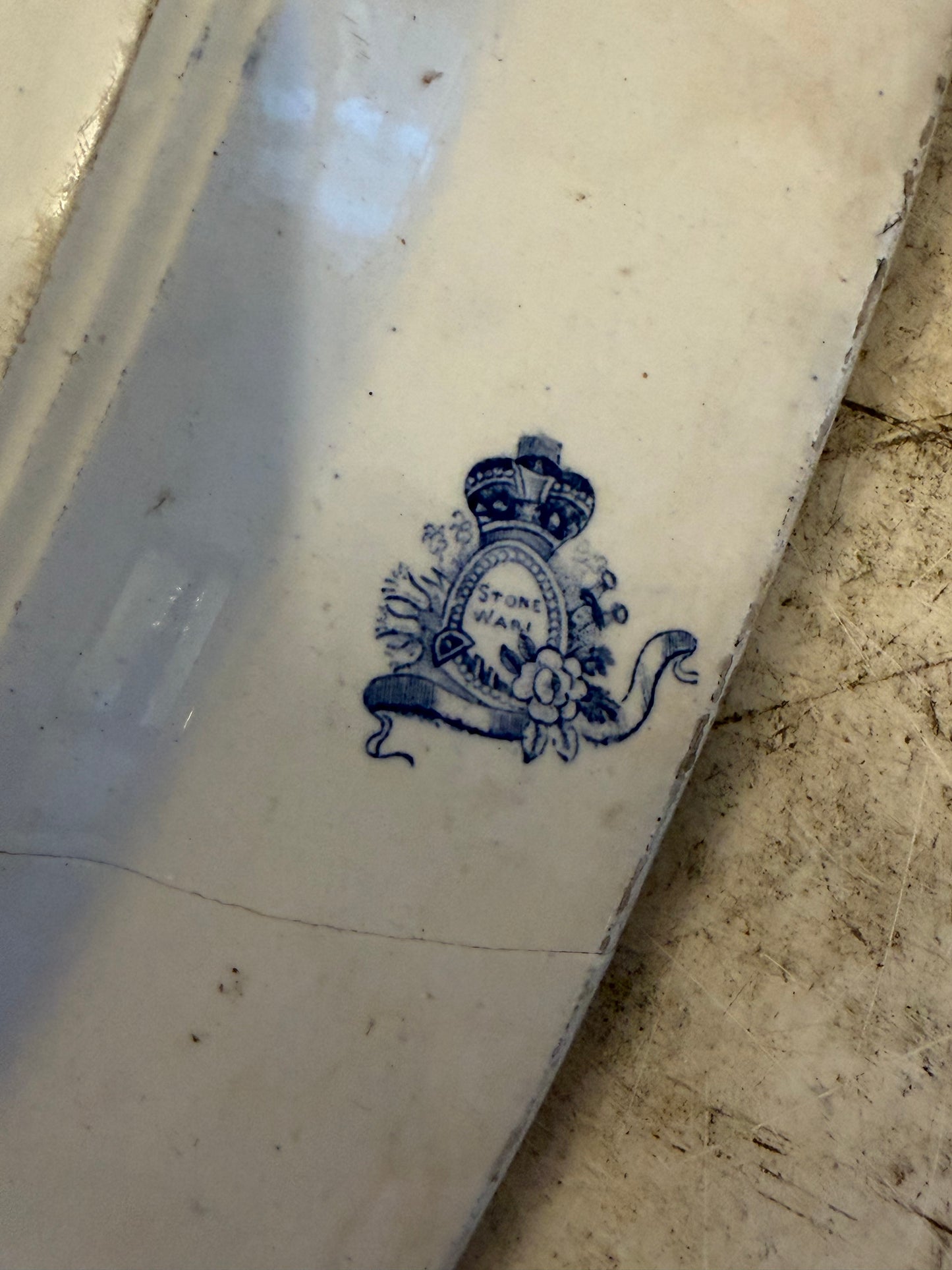 19th century English stone ware Blue Willow Platter 14” - has crack