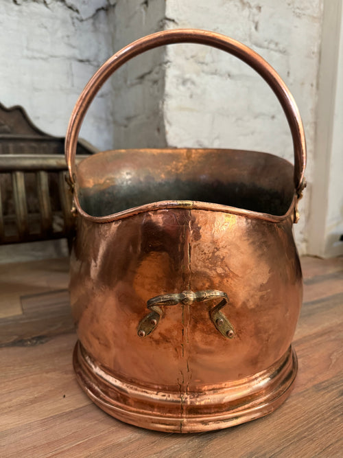 Antique Victorian quality copper helmet coal scuttle with copper handle