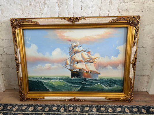 Original Ship Oil Painting in Frame
