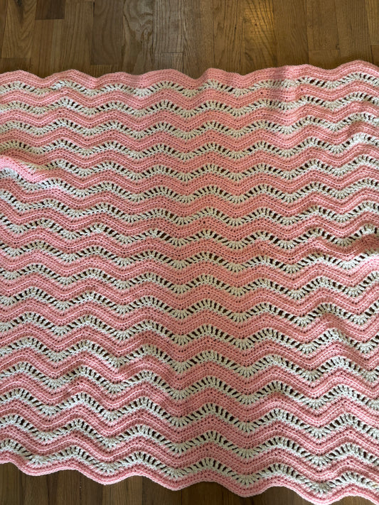 Pink and White Zit Zag Afghan Crib Size