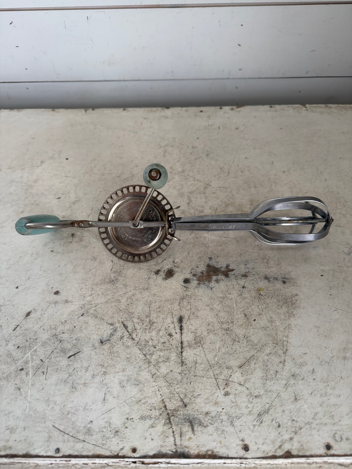 Vintage Edlund Company Manual Egg Beater With Duck Egg Blue Handles