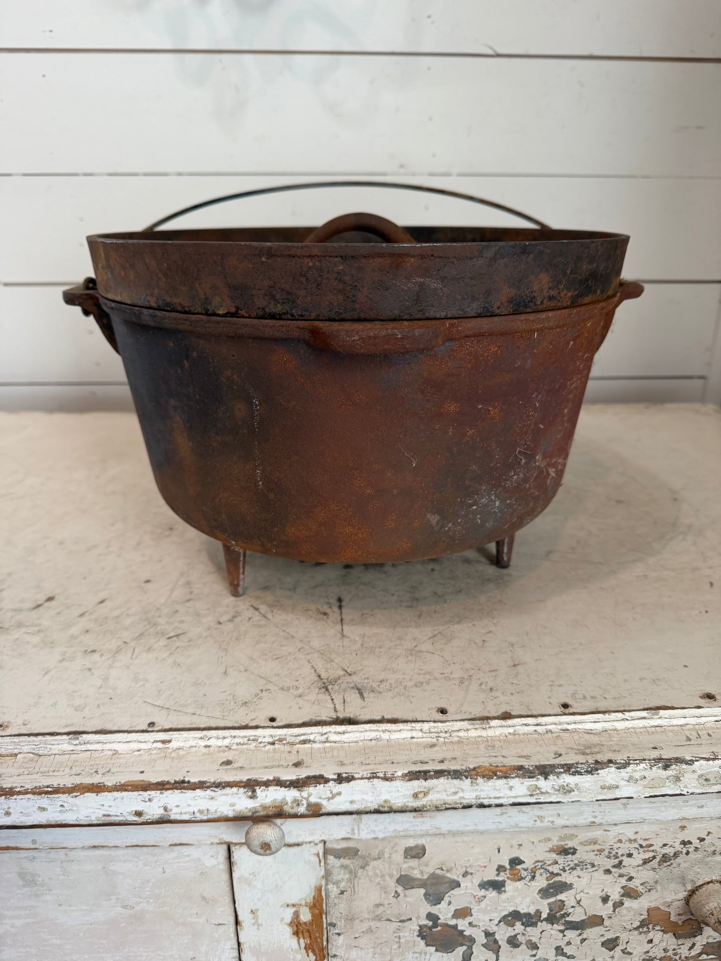 Vintage Large Cast Iron Campfire Oven With lid Very Heavy will get refurbished