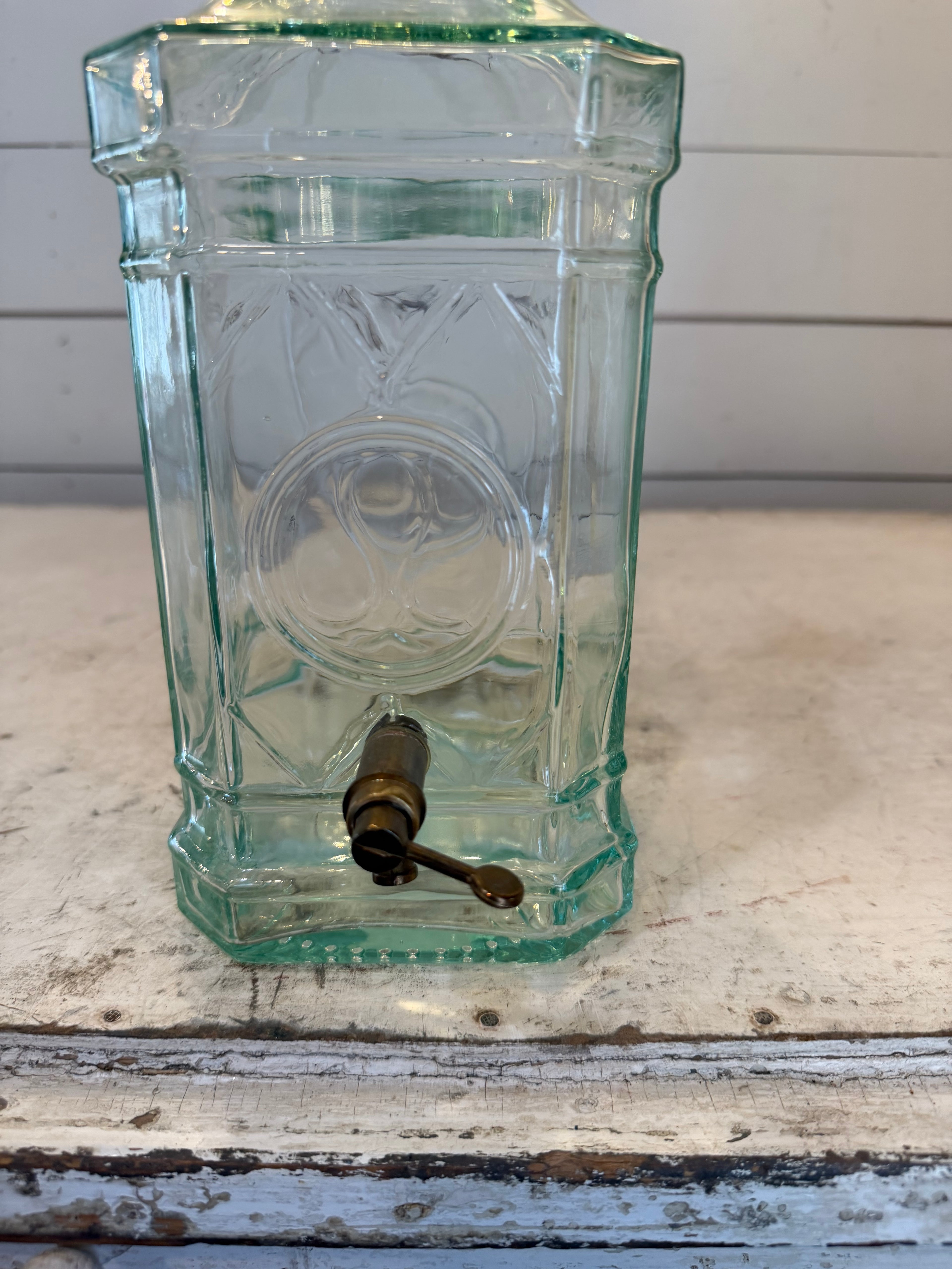 Vintage Green Glass Beverage Dispenser Made In Italy
