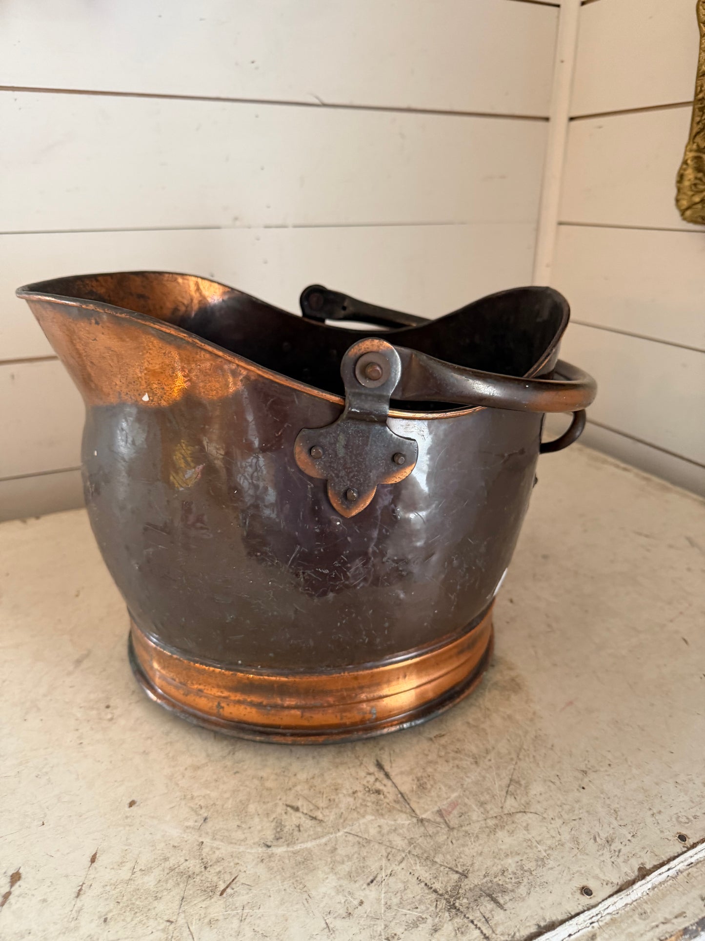 Victorian Copper Helmet Coal Scuttle - as is