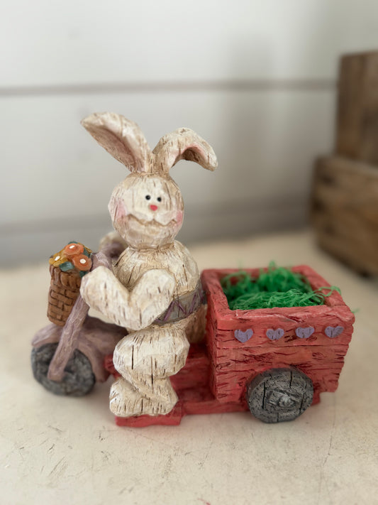 Resin Bunny with Bike pulling wagon