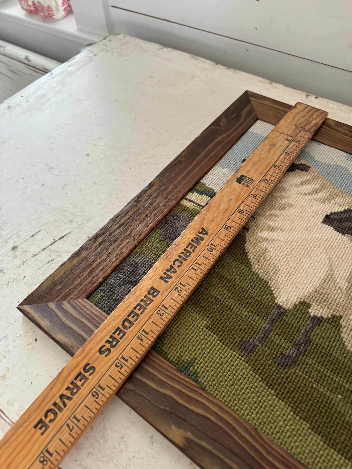 Two Fat Suffolk Lambs Framed Needlepoint