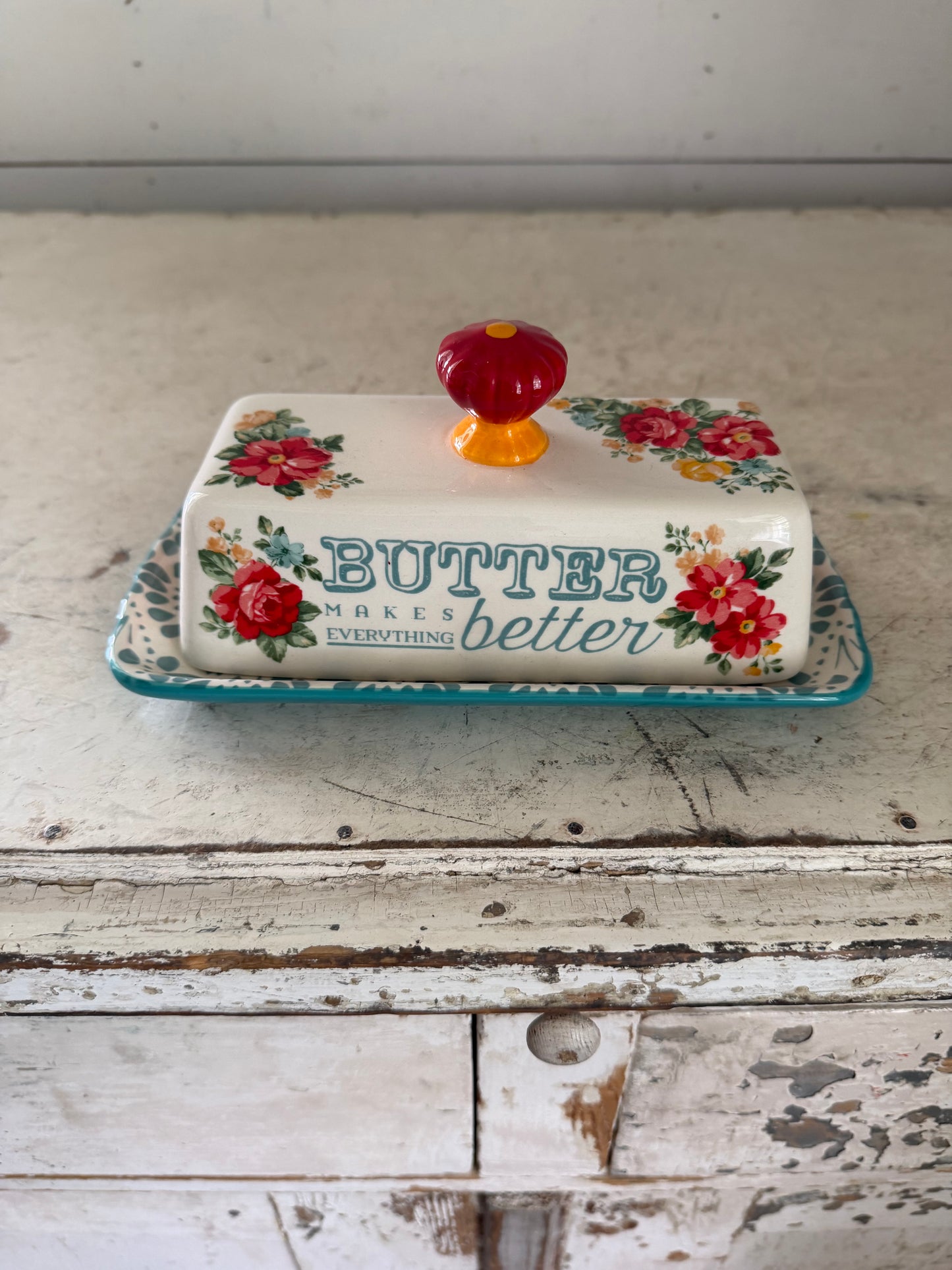 The Pioneer Woman Vintage Floral Covered Butter Dish