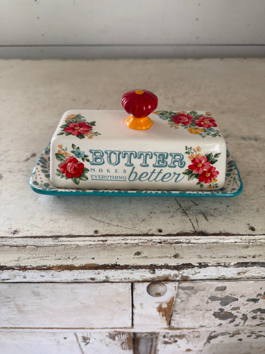 The Pioneer Woman Vintage Floral Covered Butter Dish