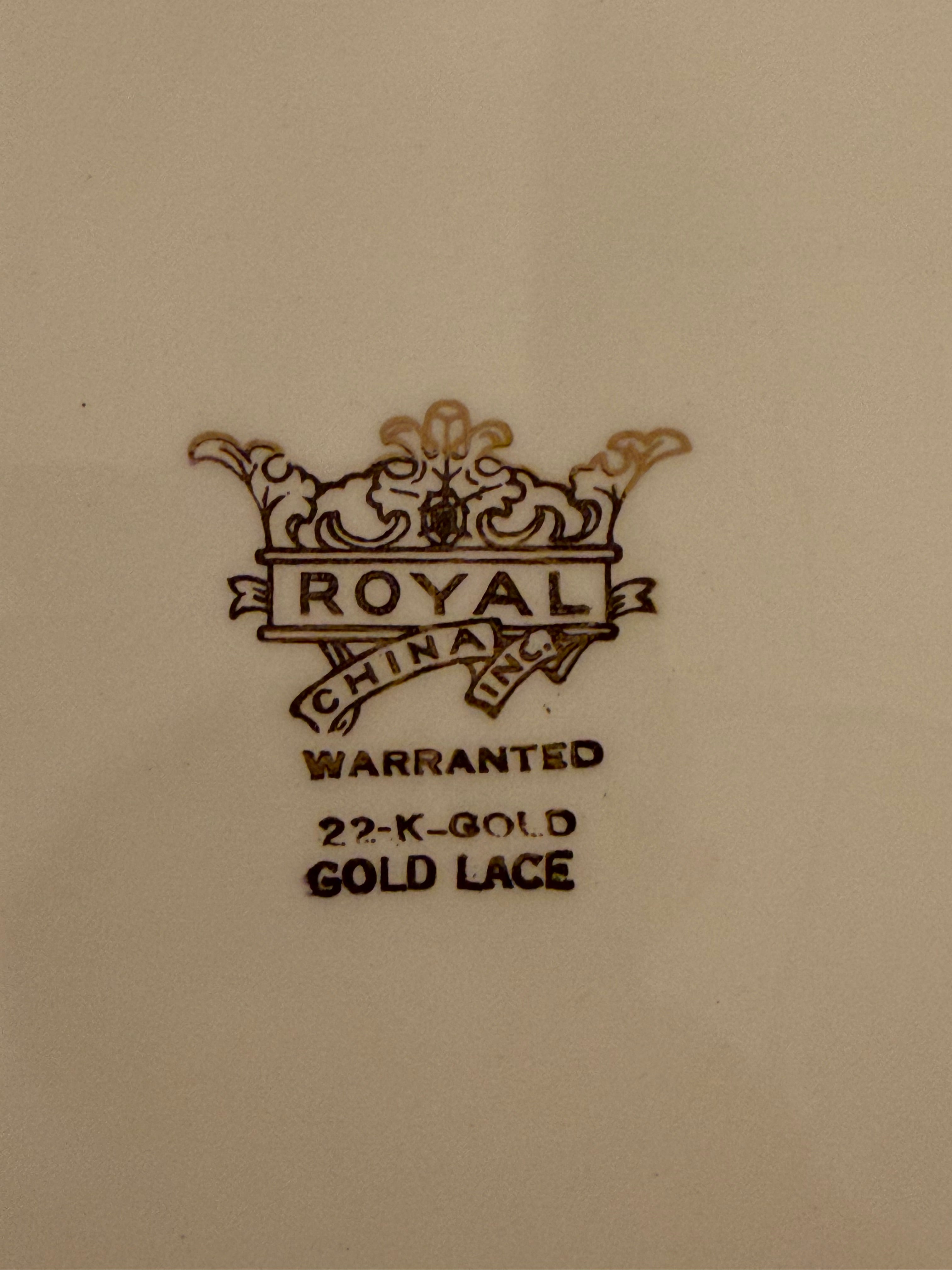 Royal China Inc. "Gold Lace" handled cake plate/oval platter with 22k gold trim with chip