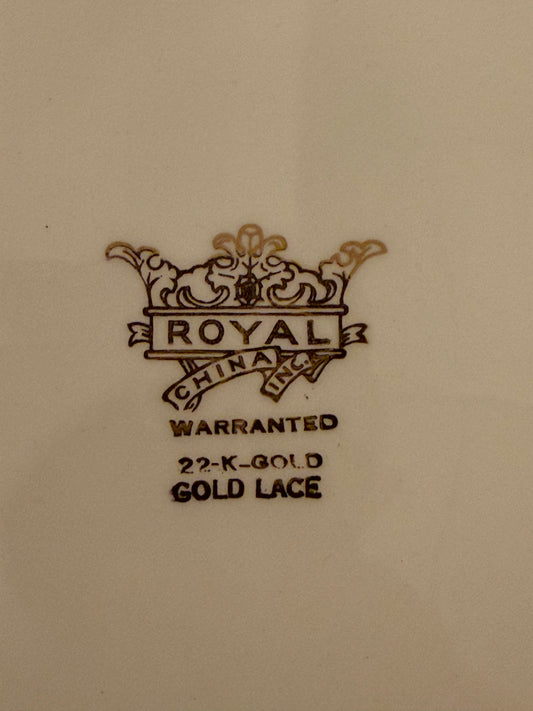 Royal China Inc. "Gold Lace" handled cake plate/oval platter with 22k gold trim with chip