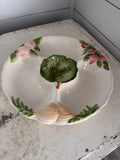 Vintage Majolica Style Salad Dish: Hand-Painted Ceramic Serving Plate with Chip