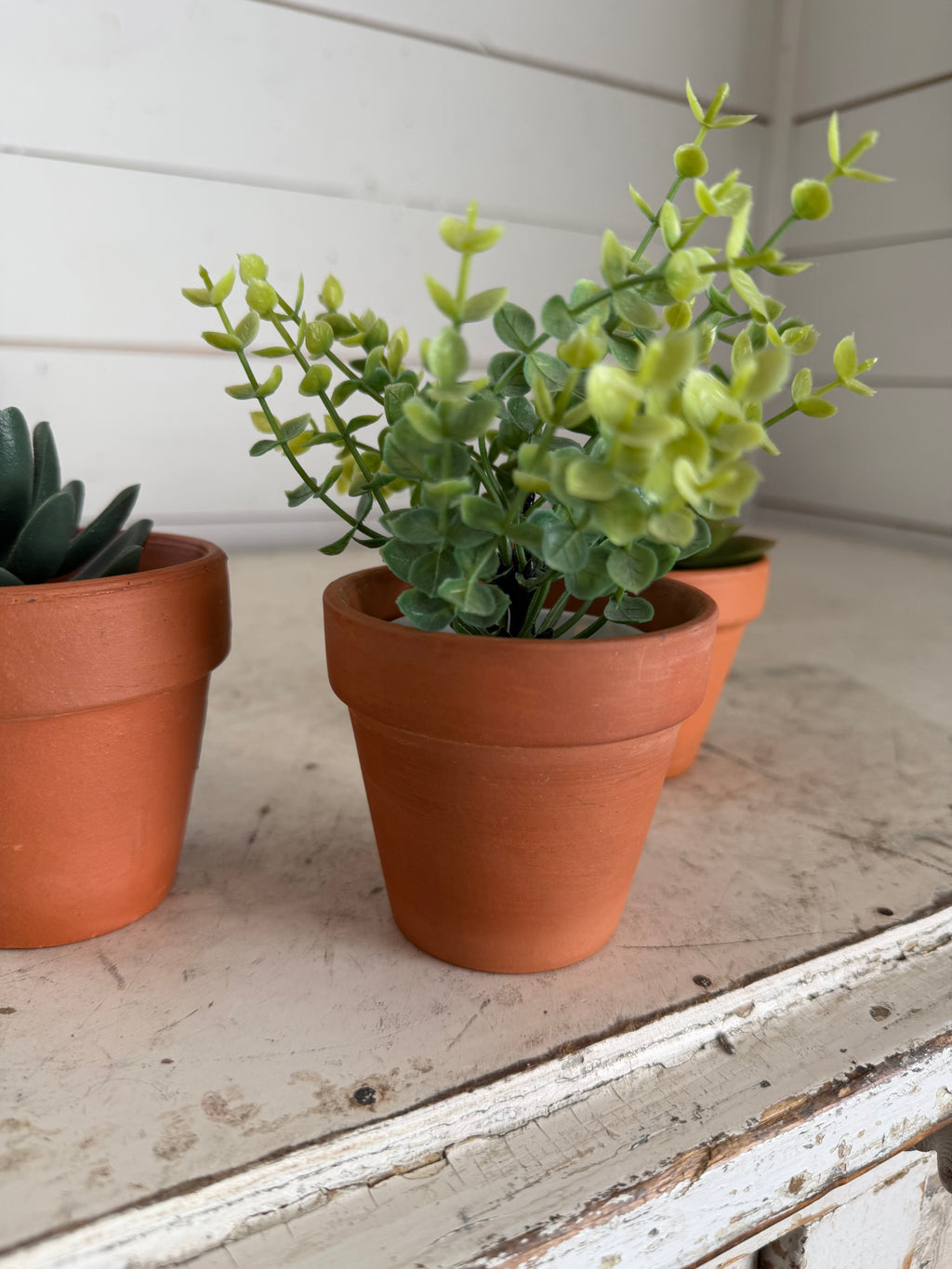 Small terra-cotta pot with faux succulent - sold individually