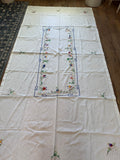Antique Oriental Country‎ Lifestyle Hand Embroidered Tablecloth 95” X 53” Mint