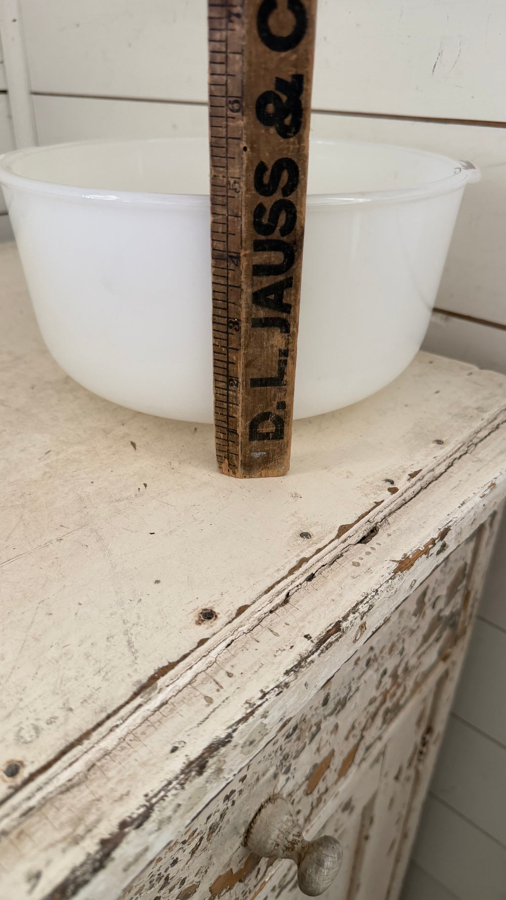 vintage Glasbake white milk glass mixing bowl designed for Sunbeam mixers