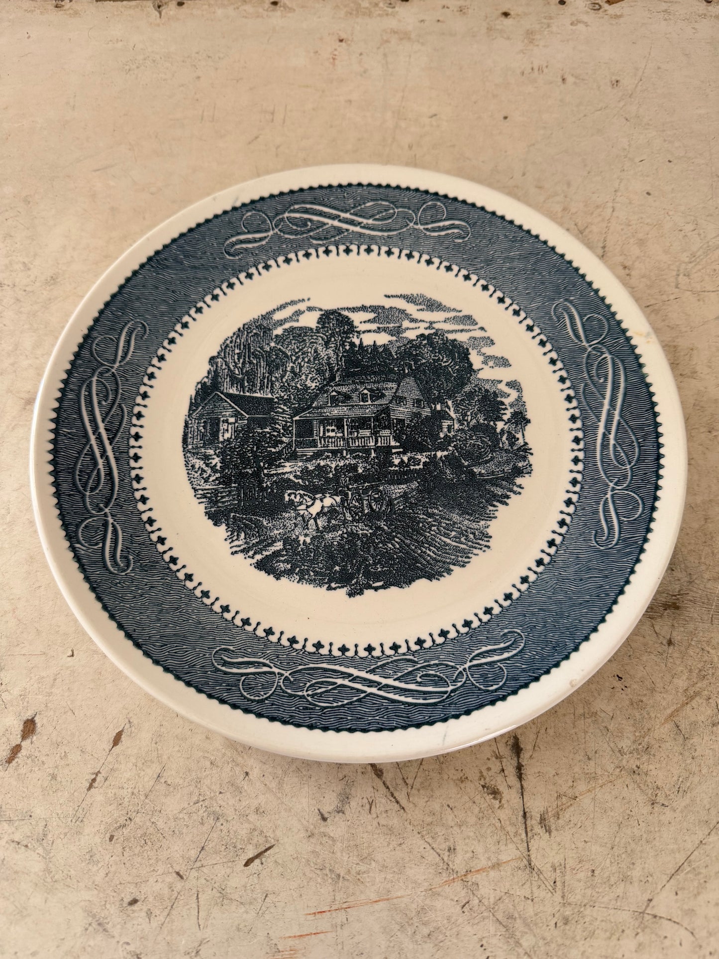 Courier and Ives ironstone blue transfer ware 11” plate sold individually ￼