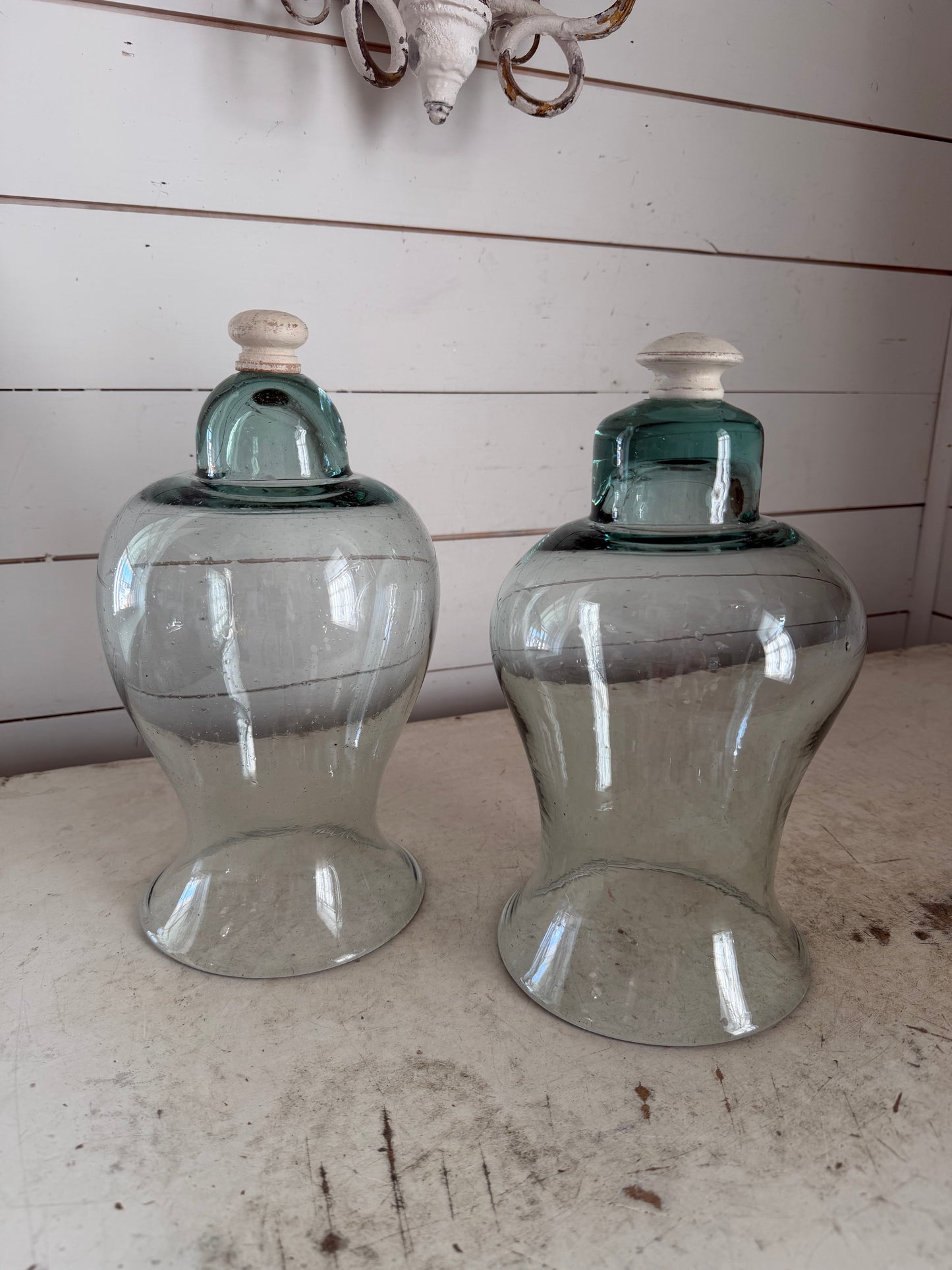 Vintage green glass cloche with wood knob sold individually