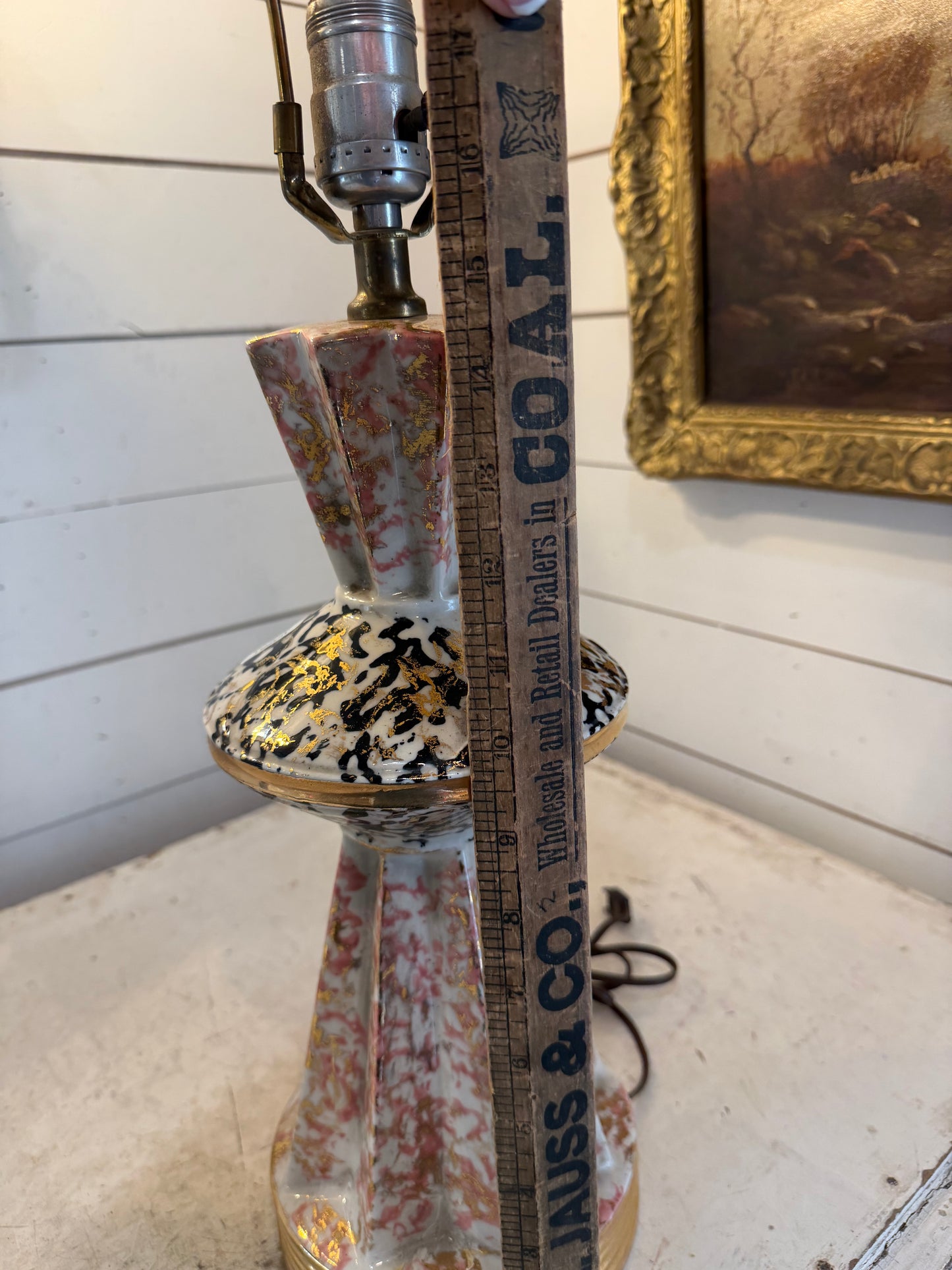 Mid Century Pottery Table Lamp Atomic Stars Sputnik MCM