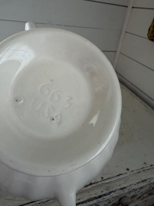 Vintage USA Pottery White Soup Tureen -missing spoon-