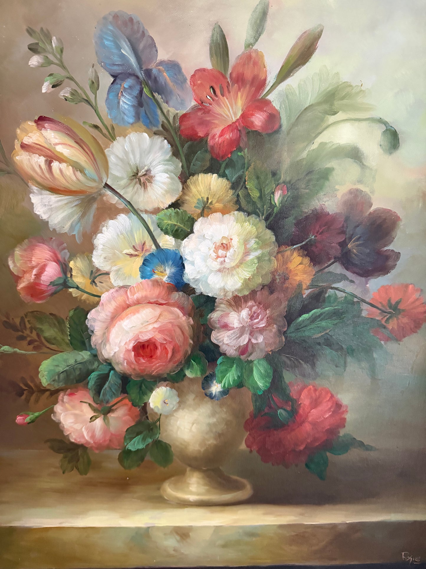 Vintage Original Art of Flowers in a Vase by Rosie